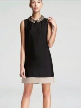 Kate Spade Black Satin Viscose  Cocktail Dress Jeweled Collar 6